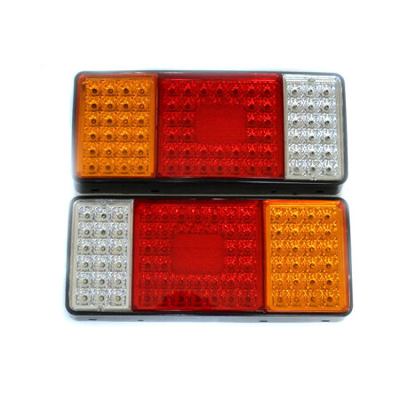 Quality 2 pcs LED Rear Tail Lights -12V, 84 Super Bright LEDs, Red Tail, Brake, Amber Indicator, White Reverse. FREE Delivery for UK and Europe!