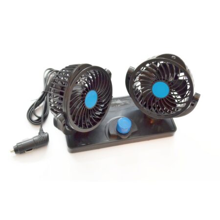 12V Dual Portable Fan, Quiet Twin Car Fan with 360° Manual Rotation & Cigarette Plug
