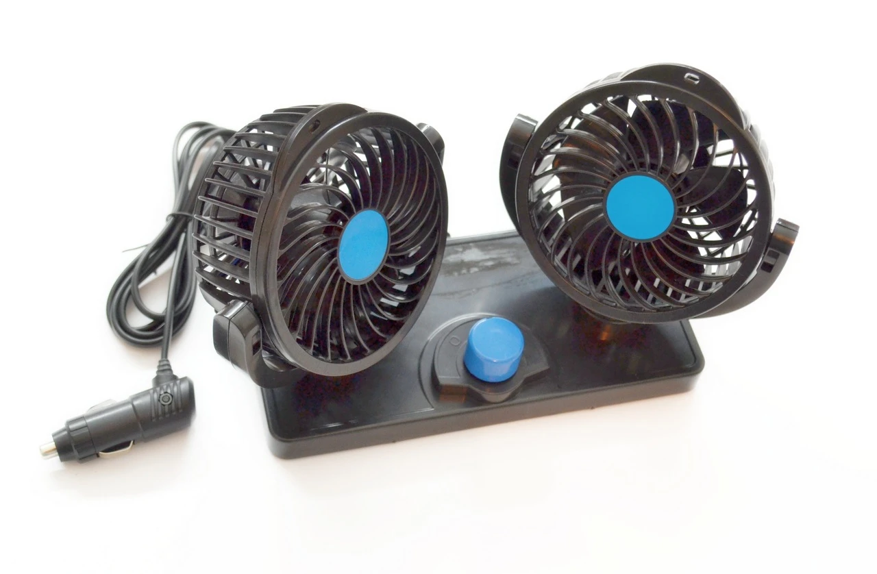 12V Dual Portable Fan, Quiet Twin Car Fan with 360° Manual Rotation & Cigarette Plug