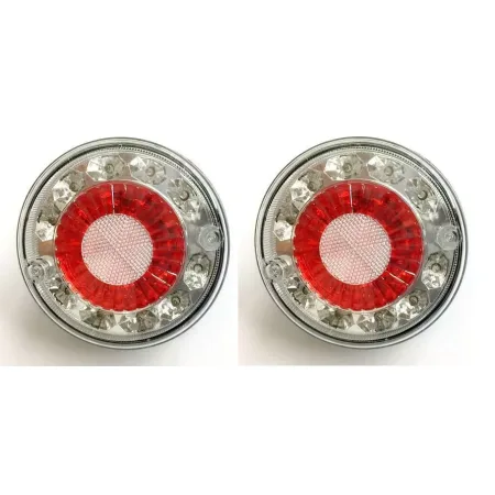High Quality Red-White Chrome Bezel Marker Lights - 12V LED Tail, Brake, and Reverse Lights with High Output. FREE Delivery for UK mainland!