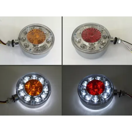 High Quality 2 pcs LED Side Mirror Marker Lights - Red, Amber and White with Chrome Bezel - Universal 24V. FREE Delivery for UK mainland!