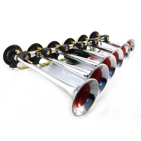 Six Trumpet Air Horn - Chrome Finish DC 12/24V Horn for Trucks, Tractors, Boats & Yachts | Powerful Sound
