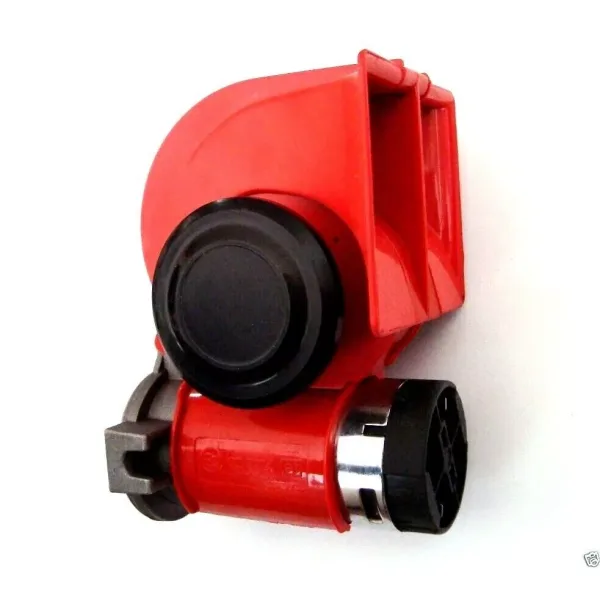 FREE Delivery for UK and Europe! High Quality 12V Twin Tone Air Horn Klaxon – 139dB Loud Sound, Red, with Integrated Air Compressor.