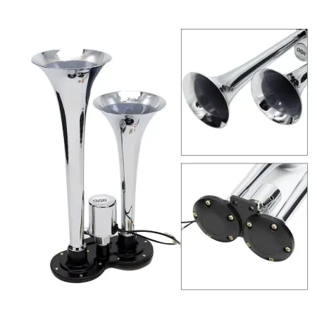 High Quality Twin Air Horn – Dual Trumpet 130dB Horn for Truck, Lorry, Van, Bus, Yacht, ect. Chrome Polished. FREE Delivery for UK and Europe!