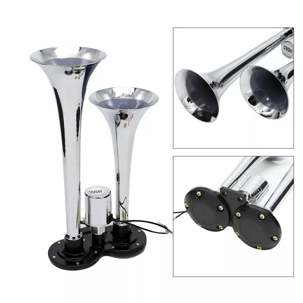 High Quality Twin Air Horn – Dual Trumpet 130dB Horn for Truck, Lorry, Van, Bus, Yacht, ect. Chrome Polished. FREE Delivery for UK and Europe!