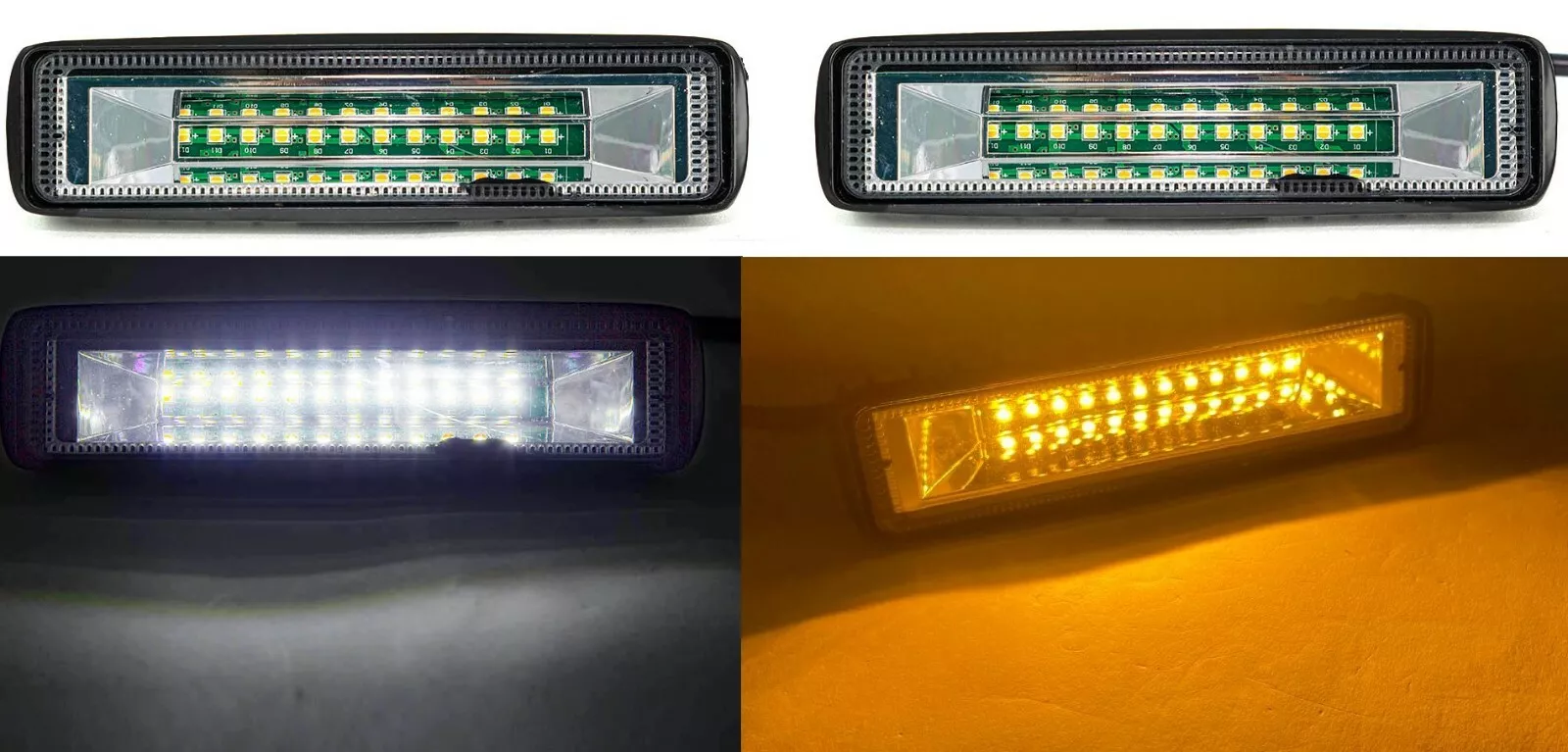 Hiqh Quality 2 pcs 12V LED Work Light Bar 54W Spot Lights | Amber & White | Dual Function | IP67. FREE Delivery for UK and Europe!