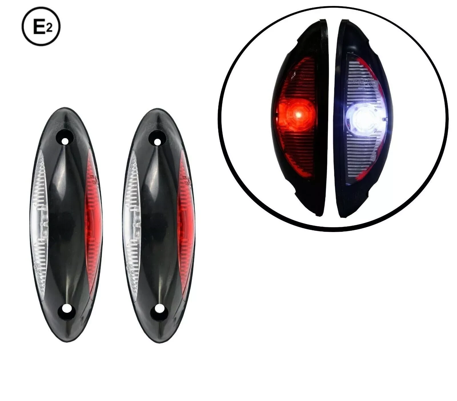 2x LED Vertical Fitting Side Marker Lights White and Amber 12V-24V