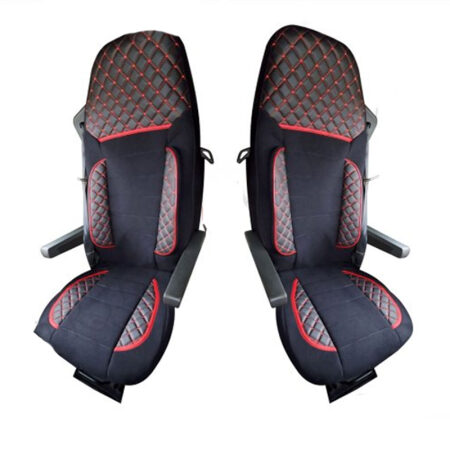 Eco Leather Seat Covers for SCANIA R/S Euro 6 (2017+). Black Quilted Eco Leather & Suede, Machine Washable, Made in EU