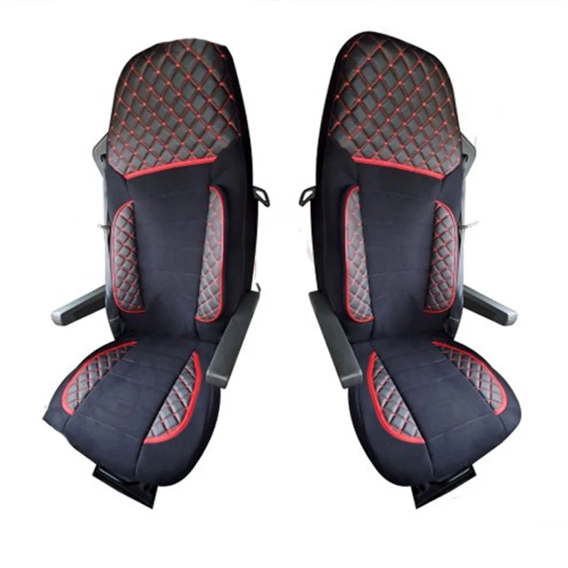 Eco Leather Seat Covers for SCANIA R/S Euro 6 (2017+). Black Quilted Eco Leather & Suede, Machine Washable, Made in EU