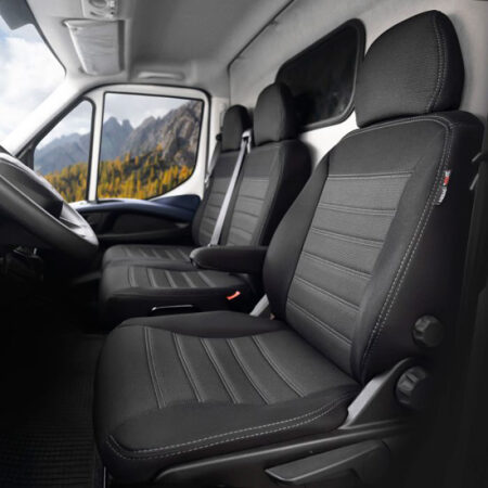 High Quality Lux Set Eco Leather Seat Covers for Peugeot Expert & Opel Vivaro (2017-2022) – Black, Foam Layer. FREE Delivery for UK & Europe