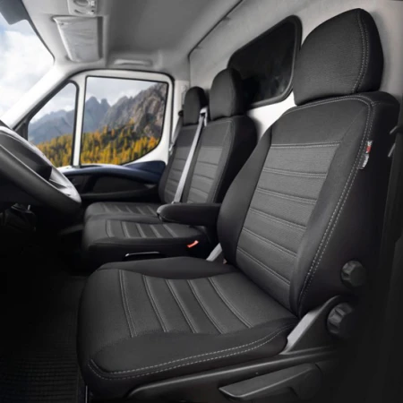 High Quality Lux Set Eco Leather Seat Covers for Peugeot Expert & Opel Vivaro (2017-2022) – Black, Foam Layer. FREE Delivery for UK & Europe