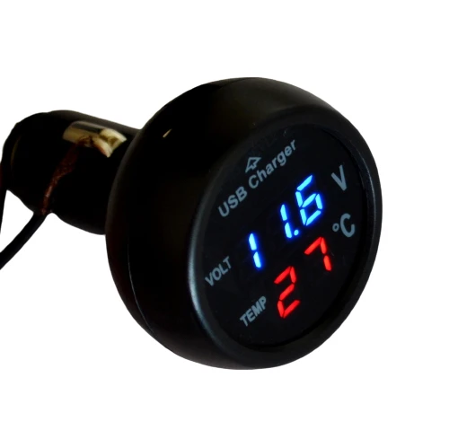 LED Auto USB Charger, 3-in-1 Voltmeter, Thermometer & Dual USB Adapter | 12V/24V