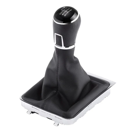 6 Speed Gear Shift Knob + Gaiter for VW Passat B7 (2011–2014). Black PU Leather. OEM Ref: 3AA711113A