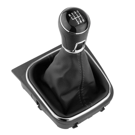 Black Gear Shift Knob + Gaiter for VW Golf 5/6, EOS, Scirocco, Jetta. 6-Speed Manual. Aftermarket Replacement. OEM Ref: 1K0711113