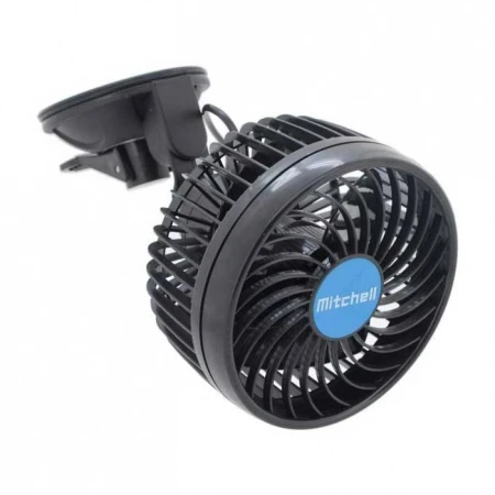 12V Oscillating Fan, 45dB operation, airflow control, LED Switch & Adjustable Speed, Suction Mount