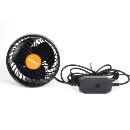 24V Oscillating Fan, 110mm, Compact 2-Speed Truck Fan with Suction Mount & Cigarette Plug