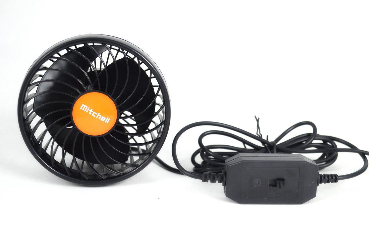24V Oscillating Fan, 110mm, Compact 2-Speed Truck Fan with Suction Mount & Cigarette Plug
