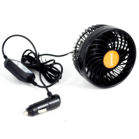 12V Oscillating Fan, Compact 2-Speed Car Fan with Suction Mount & Cigarette Plug