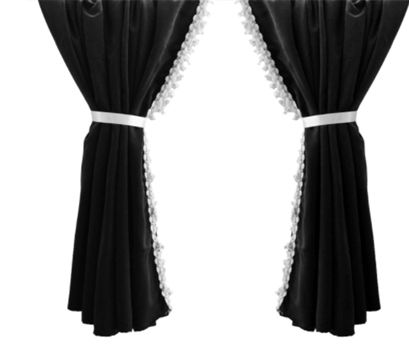 Black Truck Curtains for Scania R/S/G/V8/L/P/G Series, Set of 2 pcs with White Tassels
