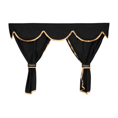 7 pcs set of Black Curtains for IVECO Stralis, Hi-Way, XP, S-Way. Full Truck Cabin Set with Pillow and Fringe Trim