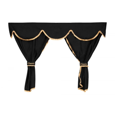 7 pcs set of Black Curtains for IVECO Stralis, Hi-Way, XP, S-Way. Full Truck Cabin Set with Pillow and Fringe Trim