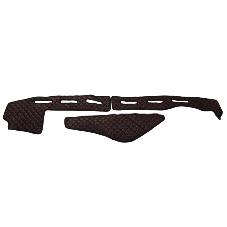 Black with Red Eco Leather Dashboard Panel Mats for Renault T with sensor Day Cab RHD