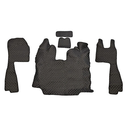 for Scania R 2010-2016 Automatic RHD Black with White Eco Leather Floor Mats