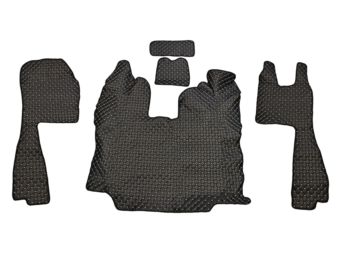 for Scania R 2010-2016 Automatic RHD Black with White Eco Leather Floor Mats