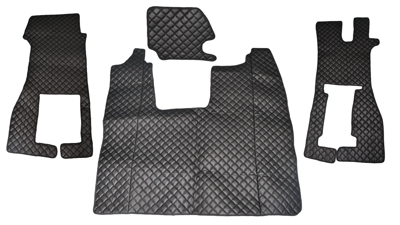 Black Set Eco Leather Cab Floor Mats for Scania R Next Gen 2016+ trucks Right Hand drive