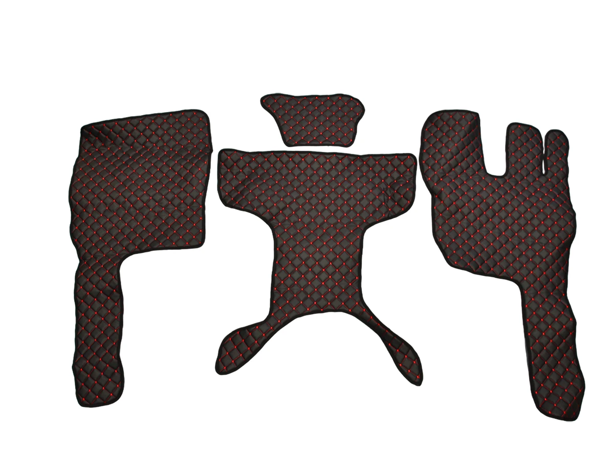 for Volvo FM4/FM5 Truck Floor mats / Black with Red Stitches Eco Leather Cab Mats 2013+