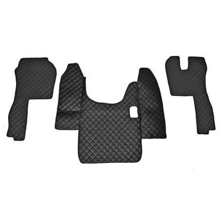 Premium Eco Leather Floor Mats for Scania R 2004-2009 Right-Hand Drive Manual Gearbox – Black with Black Stitches & Edging