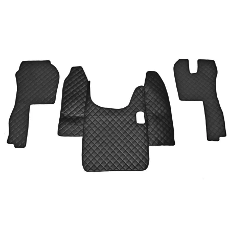 Premium Eco Leather Floor Mats for Scania R 2004-2009 Right-Hand Drive Manual Gearbox – Black with Black Stitches & Edging