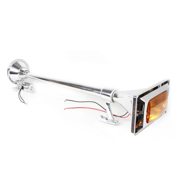 24V Air Horn with Amber Spot Fog Lamp – Chrome Finished 130dB King Size Trumpet & H3 Bulb