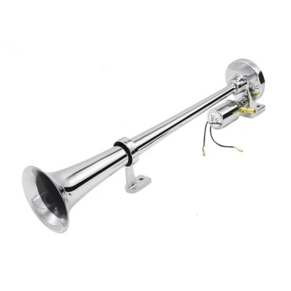 24V Air Horn – Chrome Finished 130dB Single Trumpet for Truck, Lorry, Van, Bus, Tractor, Tipper, etc.