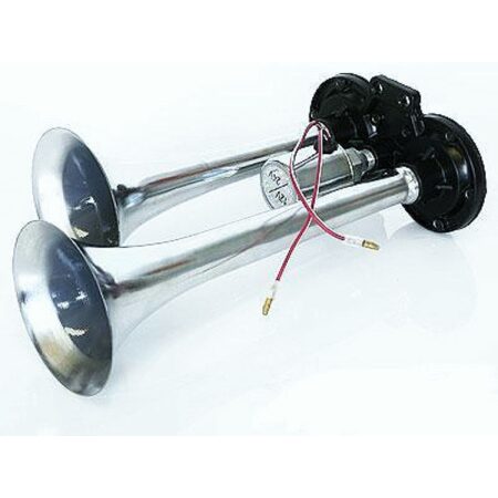 Twin Air Horn – Dual Trumpet 130dB Horn for Trucks, Cars, Yachts & More | Chrome-Plated Alloy Construction
