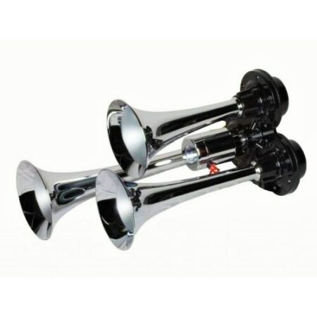 24V Air Horn – Chrome Finished Triple Trumpet Horn with 130dB Loud Sound | Requires Air Compressor