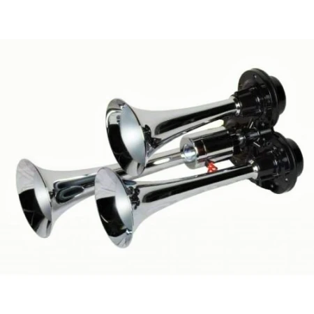 24V Air Horn – Chrome Finished Triple Trumpet Horn with 130dB Loud Sound | Requires Air Compressor