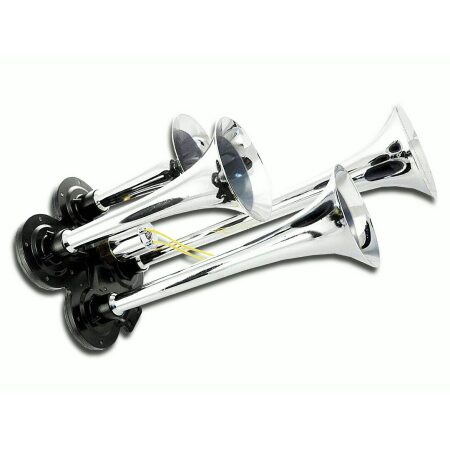 Quadruple 24V Air Horn for Trucks, Lorries, Cars, and Boats - 150dB Chrome Plated Trumpets