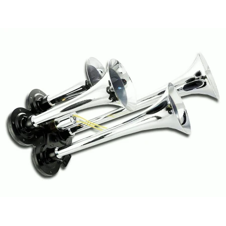 Quadruple 24V Air Horn for Trucks, Lorries, Cars, and Boats - 150dB Chrome Plated Trumpets