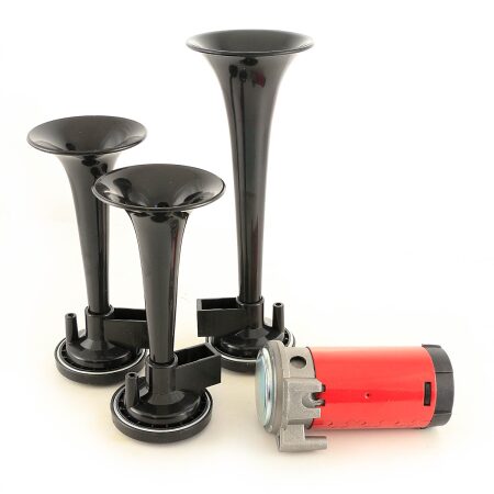 Black Triple 12V Air Horn with Compressor and Relay for Trucks, Cars, Vans, Buses & More