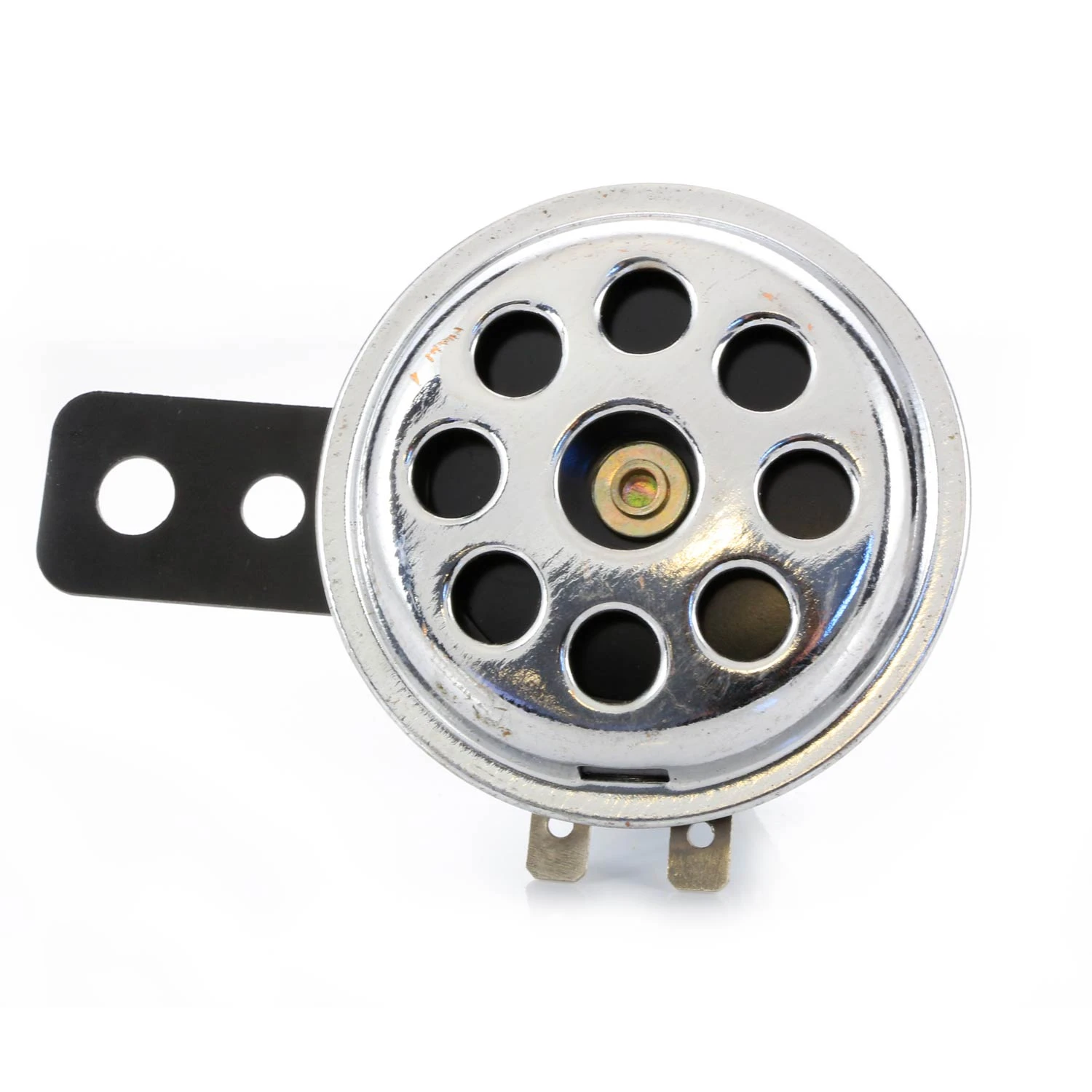 Chrome Klaxon Horn 12V - 110dB Compact Electromagnetic Horn with Chrome Plated Face
