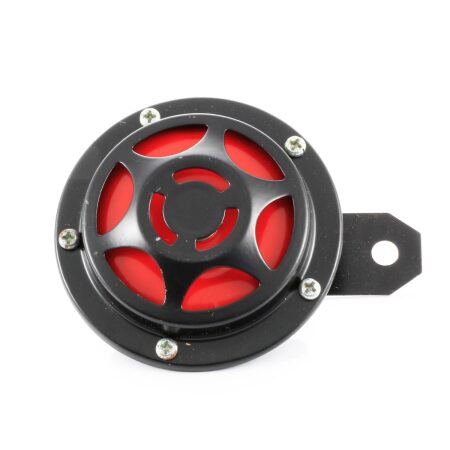 Metal Klaxon Horn 12V - 110dB Electromagnetic Disc Horn, Black/Red Plated, Universal Use