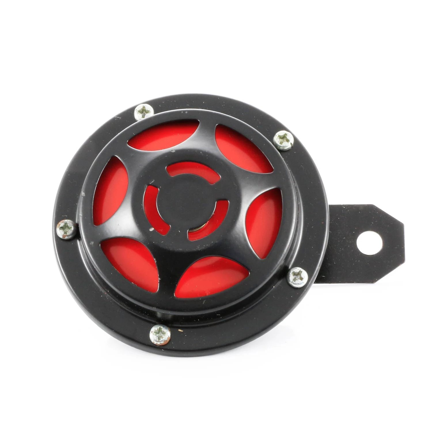 Metal Klaxon Horn 12V - 110dB Electromagnetic Disc Horn, Black/Red Plated, Universal Use