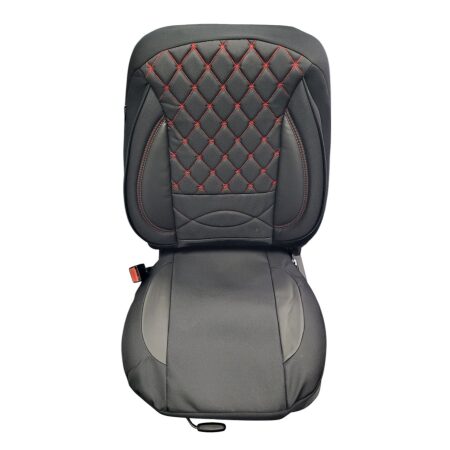 High Quality Full Car Seat Covers 18 pcs Set, Eco-Leather & Jacquard, Black with Red Stitches, Universal Fit, Easy Installation. FREE Delivery!