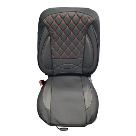 High Quality Full Car Seat Covers 18 pcs Set, Eco-Leather & Jacquard, Black with Red Stitches, Universal Fit, Easy Installation. FREE Delivery!
