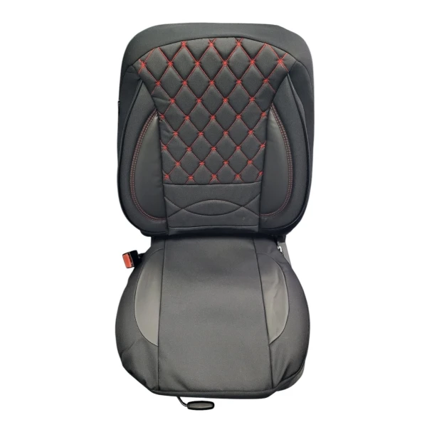 High Quality Full Car Seat Covers 18 pcs Set, Eco-Leather & Jacquard, Black with Red Stitches, Universal Fit, Easy Installation. FREE Delivery!