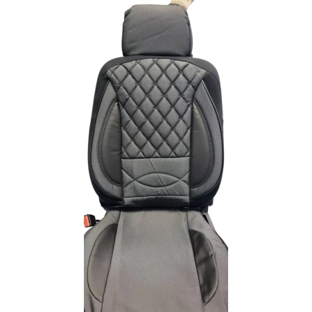 Black Eco-Leather & Jacquard Car Seat Covers. Universal Fit, Easy Installation, Made in EU