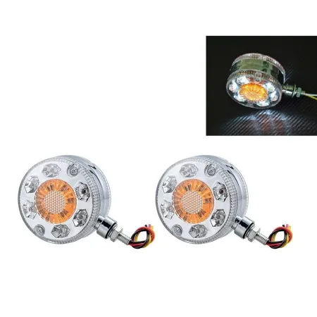 High Quality 2 pcs 24V LED Position Lollipop Lights - White & Amber Side Marker Lamps with Chrome Bezel. FREE Delivery for UK mainland!
