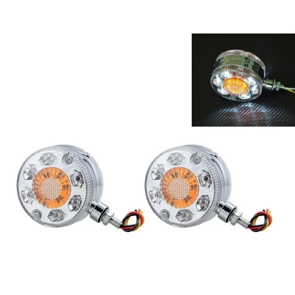 High Quality 2 pcs 24V LED Position Lollipop Lights - White & Amber Side Marker Lamps with Chrome Bezel. FREE Delivery for UK mainland!