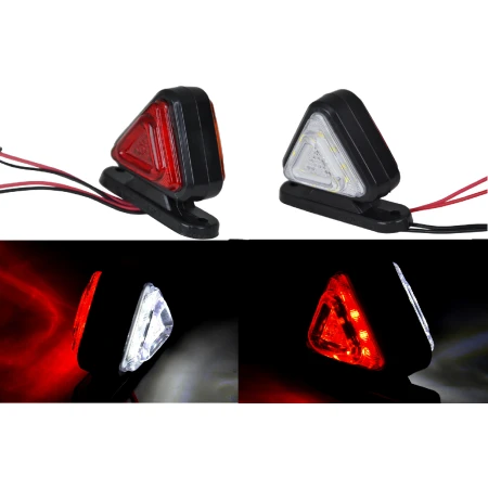 LED Side Marker Lights 2 pcs Triangle Neon Style, 12V/24V, 18 LEDs | Red/White Specifications for these led side marker lights: Shape: Triangular Voltage: 12V / 24V compatible Light Type: Neon-style LED Number of LEDs: 18 Light Colors: White / Red Body Size: 65mm x 55mm x 40mm Base Size: 71mm x 21mm Bolt Spacing: 58mm Mounting: Two-bolt installation Ideal For: Trucks and trailers Vans and pickups Agricultural and utility vehicles Custom vehicle lighting setups Side, corner, or clearance light applications Product Description: Enhance visibility and safety with these stylish triangular LED Side Marker Lights, designed for a modern look and reliable performance. Featuring 18 bright LEDs and a neon-style glow, these compact lights provide both white and red illumination, making them ideal for side or corner mounting on a variety of vehicles. They operate on both 12V and 24V systems, making them suitable for everything from cars and vans to trucks and trailers. With a durable build and compact size, these marker lights are easy to install thanks to their standardized bolt spacing and slim mounting base. See all our LED Side Marker Lights by clicking this HERE Addition Categories You Can Explore: 🔹 Accessories – From toolkits to car care products, discover a variety of essential and stylish accessories that make every drive more enjoyable and practical. 🔹 Body & Trim – Enhance your vehicle’s exterior with our selection of body kits, grills, fender flares, and other trim parts designed to improve both aesthetics and performance. 🔹 Gear Knobs– Add a touch of personalization and comfort with our range of gear knobs, offering both style and functionality for your driving experience. 🔹 Horns and Klaxons – Stand out on the road with our powerful horns and klaxons, perfect for enhancing your vehicle’s sound and ensuring you’re heard when you need to be. 🔹 Interior – Transform your vehicle’s interior with our collection of seat covers, dashboard accessories, cup holders, and more for added comfort and style. 🔹 Lighting – Improve visibility and style with our range of LED lights, headlights, tail lights, and indicator lamps, ensuring your vehicle stands out and stays safe on the road. 🔹 Mats and Covers – Protect your vehicle with high-quality floor mats, seat covers, and protective covers, designed to keep your interior in pristine condition. No matter what you’re looking for, we have the perfect product to suit your needs. Explore each category and find exactly what you need to enhance your vehicle’s performance, style, and comfort! For any inquiries or further assistance, feel free to reach out to us through multiple channels. You can contact us via Email, Viber, WhatsApp, Facebook Instagram or by calling us directly on the phone. Alternatively, you can also use our convenient contact form available on our website, and our team will get back to you as soon as possible. We’re here to assist you and ensure you receive the support you need!” 2 x 12V-24V Triangle White/Red LED Side Marker Lights (02ARFR0101)